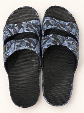 Freedom Moses Tropical Leaf Two Band Slide Sandals 40/41